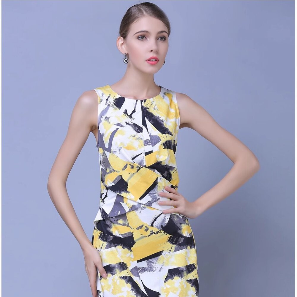 Waistcoat high-end fold plus-size women print dress slim fashion - Picture 2 of 3